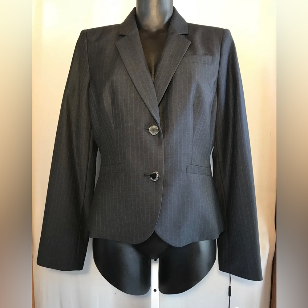 Calvin Klein Women's Petites 10, 12, 14, Suit Jacket Blazer Gray Striped
